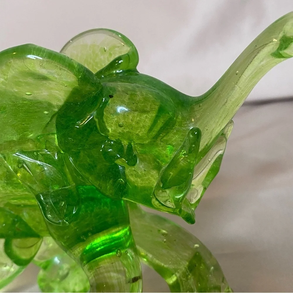 Handmade Elephant Green Blown Glass